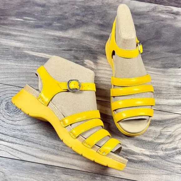 NEW Dansko Roxie Yellow Strappy Leather Clog Sandals 38 7.5-8 - Picture 2 of 12